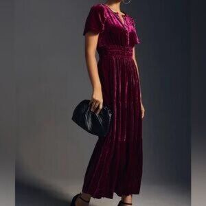 By Anthropologie Velvet Sommerset Dress wine color